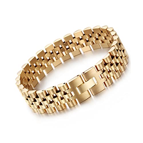 Beydodo Armbänder Edelstahl Männer, Armband Charms Breit 15MM mit Leiterverschluss Bettelarmband Patner Armband Gold 20.5CM von Beydodo