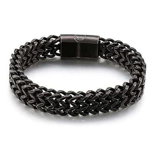 Beydodo Armbänder Edelstahl Schwarz Silber 22CM, Herren Armband 12MM Weizen Armband mit Magnetverschluss Freundschaftsarmband Schwarz Silber Armband für Charms von Beydodo