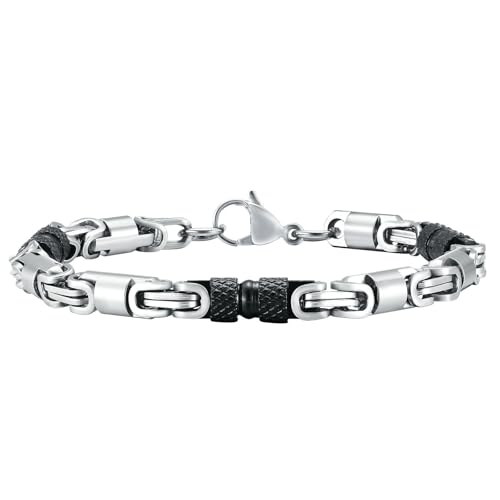 Beydodo Armbänder Herren Charms, Armband Edelstahl 6MM Byzantinische Gliederarmband Freundschaftsarmband Personalisiertes Armband Männer Schwarz Silber 20CM von Beydodo