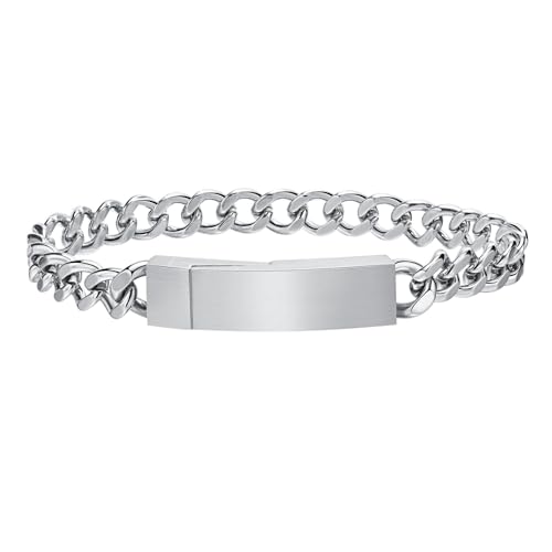 Beydodo Armbänder Herren Charms, Armband Edelstahl mit Magnetverschluss Panzerarmband 8MM Freundschaftsarmband Personalisiertes Armband Männer Silber 21CM von Beydodo