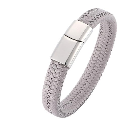 Beydodo Armbänder Leder Herren, Lederarmband 12MM Geflochten mit Magnetverschluss Partner Armband Personalisiert Grau 16.5CM von Beydodo