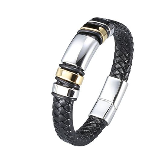 Beydodo Armbänder Leder Herren, Lederarmband 12MM Geometrie mit Magnetverschluss Partner Armband Personalisiert Schwarz 16.5CM von Beydodo