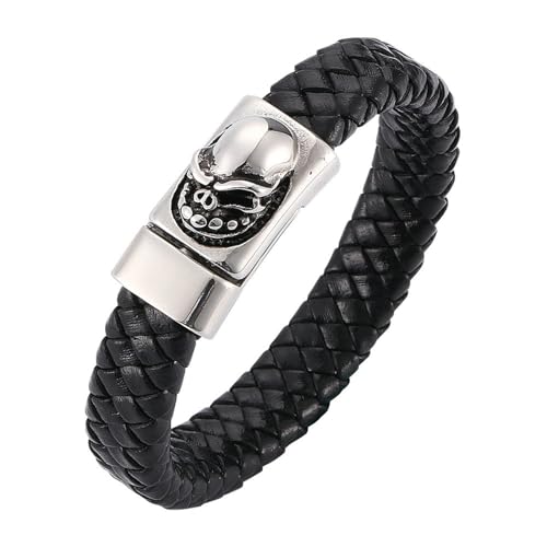 Beydodo Armbänder Leder Herren, Lederarmband 12MM Totenkopf mit Magnetverschluss Partner Armband Personalisiert Schwarz 18.5CM von Beydodo