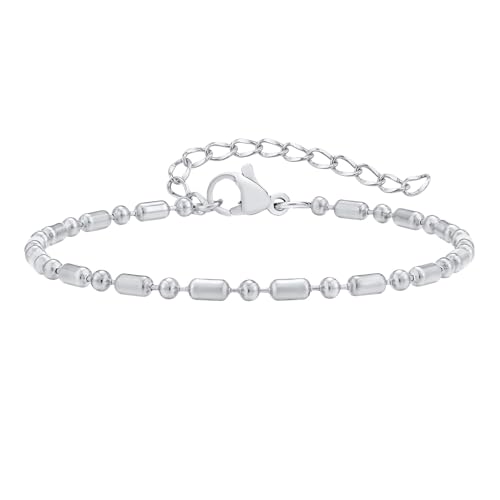 Beydodo Armband Damen Edelstahl, Personalisierte Armbänder Frauen 2.4MM Bead-Kette Bettelarmband Armband Charms Silber 21CM von Beydodo