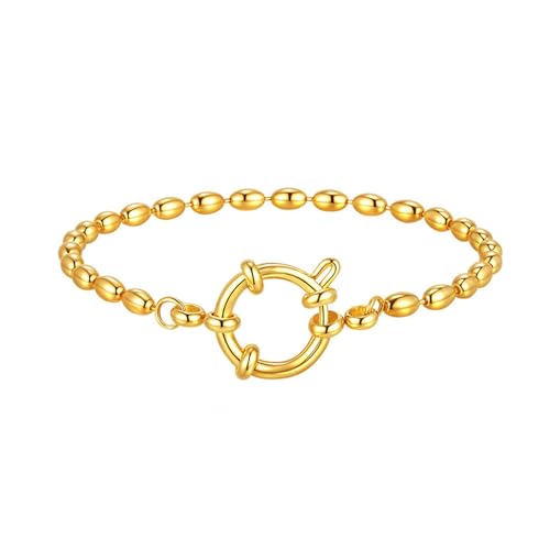 Beydodo Armband Damen Gold 18CM, Armbänder Edelstahl Vergoldet Bead-Kette mit Collierverschluss Bettelarmband Charm Armband Frauen Personalisiert von Beydodo