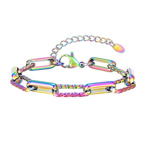 Beydodo Armband Damen Multicolor 21CM, Armbänder Edelstahl 7.5MM Gliederkette Bettelarmband Charm Armband Frauen Personalisiert von Beydodo