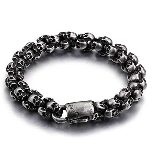 Beydodo Armband Edelstahl Herren, Partnerarmbänder Totenkopf Gliederarmband Breit 12MM Bettelarmband Armband Schwarz 22.5CM für Charms von Beydodo