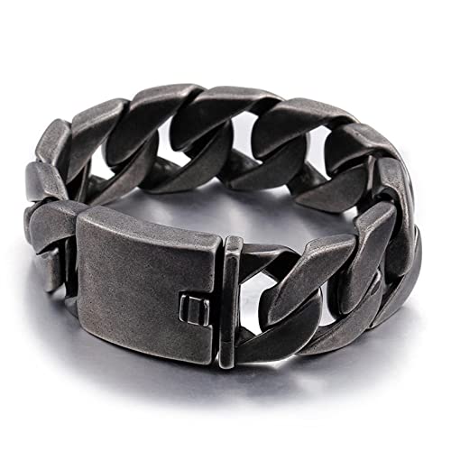Beydodo Armband Edelstahl Schwarz Silber 22CM, Bettelarmband Charm Schwarz Silber 25MM Breite Panzerarmband mit Steckschließe Freundschaftsarmband Partnerarmbänder Männer Jugend von Beydodo