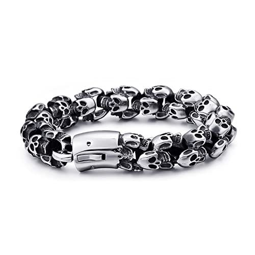 Beydodo Armband Edelstahl Silber Schwarz 22CM, Bettelarmband Charm Silber Schwarz Totenkopf Gliederarmband Breit 15MM Freundschaftsarmband Partnerarmbänder Männer Jugend von Beydodo