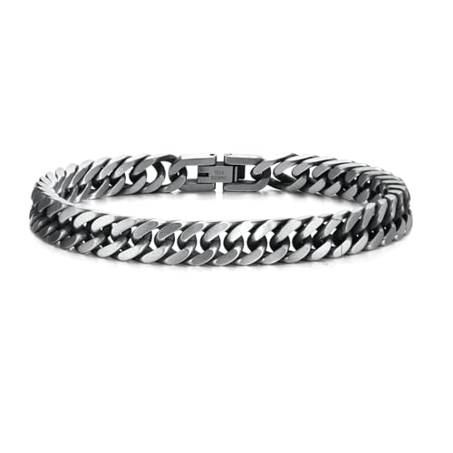 Beydodo Armband Herren Edelstahl, Personalisierte Armbänder Männer 10.5MM Kubanische Kette Gliederarmband Partnerarmband Armband Charms Antik Silber 21CM von Beydodo