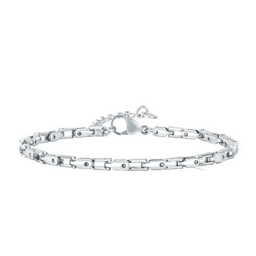 Beydodo Armband Herren Edelstahl, Personalisierte Armbänder Männer 3.2MM Gliederarmband mit Karabinerverschluss Partnerarmband Armband Charms Silber 23CM von Beydodo