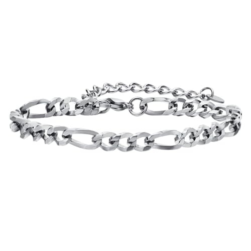 Beydodo Armband Herren Edelstahl, Personalisierte Armbänder Männer 5.5MM Figarokette Gliederarmband Partnerarmband Armband Charms Silber 23CM von Beydodo