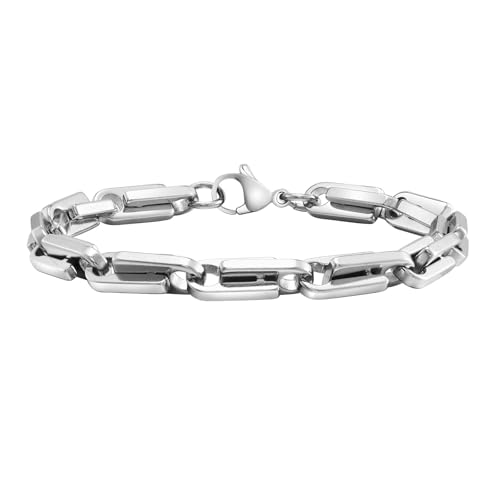Beydodo Armband Herren Edelstahl, Personalisierte Armbänder Männer 6.2MM Gliederarmband Partnerarmband Armband Charms Silber 22CM von Beydodo