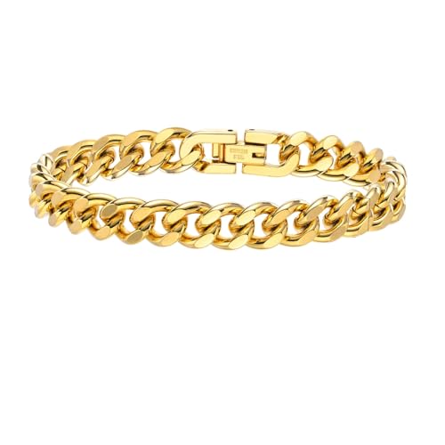Beydodo Armband Herren Edelstahl, Personalisierte Armbänder Männer Panzerkette Kubanische Kette 7MM Partnerarmband Armband Charms Gold 21CM von Beydodo