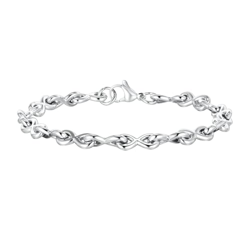 Beydodo Armband Herren Edelstahl, Personalisierte Armbänder Männer Unendlichkeit Gliederarmband 6.3MM Partnerarmband Armband Charms Silber 19.5CM von Beydodo