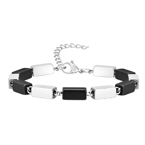 Beydodo Armband Herren Edelstahl, Personalisierte Armbänder Männer mit Würfel Gliederarmband Partnerarmband Armband Charms Silber Schwarz 23CM von Beydodo
