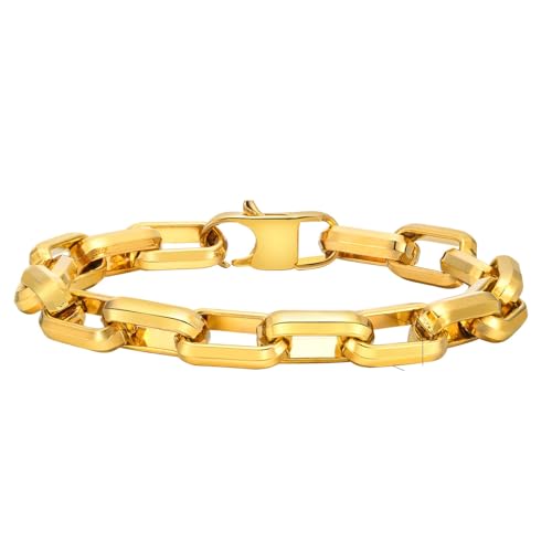 Beydodo Armband Herren Gold 21CM, Armbänder Edelstahl Dick 9.2MM Gliederarmband Partnerarmband Charm Armband Männer Personalisiert von Beydodo