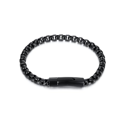 Beydodo Armband Herren Schwarz 21.5CM, Armbänder Edelstahl mit Magnetverschluss Erbskette Gliederarmband 6MM Partnerarmband Charm Armband Männer Personalisiert von Beydodo