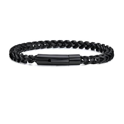Beydodo Armband Herren Schwarz 21.5CM, Armbänder Edelstahl mit Magnetverschluss Francokette Gliederarmband 6MM Partnerarmband Charm Armband Männer Personalisiert von Beydodo