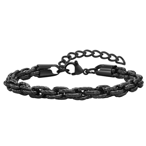 Beydodo Armband Herren Schwarz 23CM, Armbänder Edelstahl 6MM Gliederarmband Partnerarmband Charm Armband Männer Personalisiert von Beydodo