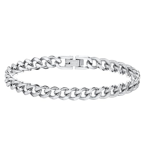 Beydodo Armband Herren Silber 19CM, Armbänder Edelstahl Panzerkette Kubanische Kette 7MM Partnerarmband Charm Armband Männer Personalisiert von Beydodo