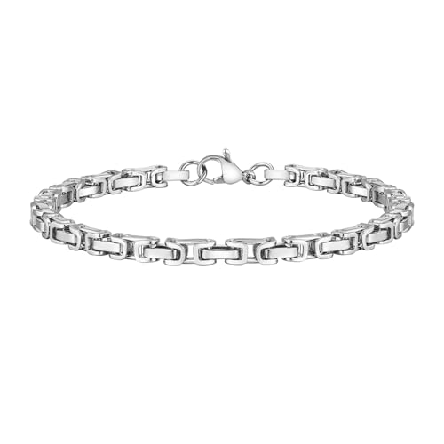 Beydodo Armband Herren Silber 21CM, Armbänder Edelstahl 4MM Byzantinische Kette Gliederarmband Partnerarmband Charm Armband Männer Personalisiert von Beydodo