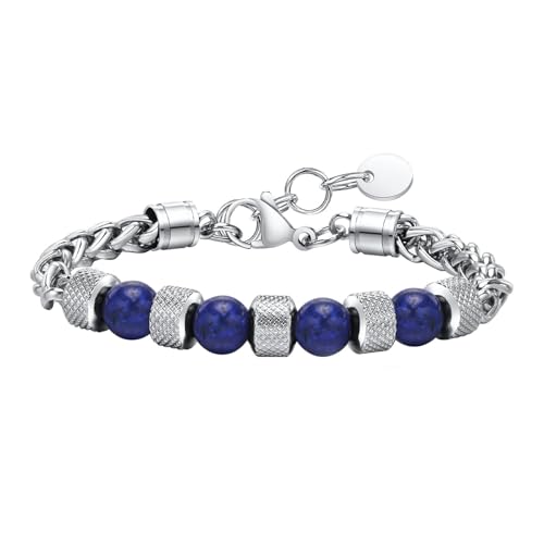 Beydodo Armband Herren Silber 21CM, Armbänder Edelstahl mit 8MM Lapislazuli Gliederarmband Partnerarmband Charm Armband Männer Personalisiert Beydodo Armband Herren Silber 21CM, Armbänder Edelstahl mit 8MM Lapislazuli Gliederarmband Partnerarmband Charm Armband Männer Personalisiert von Beydodo