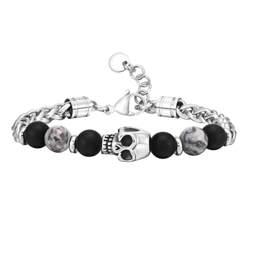 Beydodo Armband Herren Silber 22CM, Armbänder Edelstahl Totenkopf mit Acht Gliederarmband Partnerarmband Charm Armband Männer Personalisiert von Beydodo