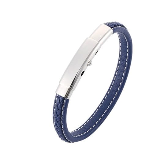 Beydodo Armband Leder Herren 8MM, Partnerarmband Leder Einstellbar mit Druckknopfverschluss Charms Armband Personalisiert Blau 18.5-20CM von Beydodo