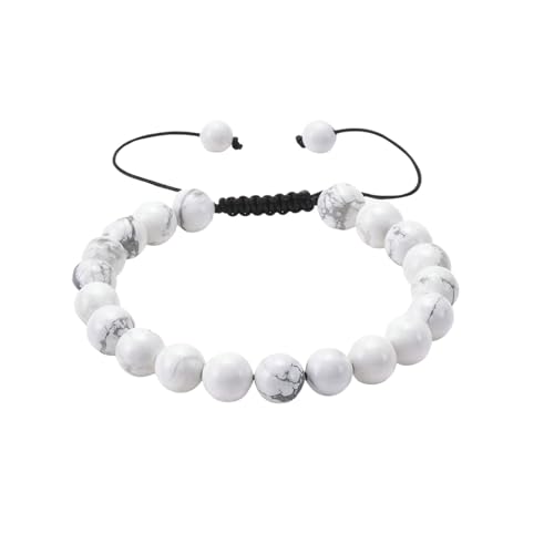 Beydodo Armband für Männer, Perlen Armbänder Charms 8MM Howlith Perlenarmband Herren Chakra Verstellbar von Beydodo