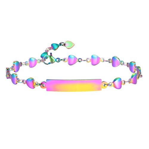 Beydodo Charms Armbänder, Armband Damen Edelstahl Herzen mit Schild Freundschaftsarmband Personalisierte Armbänder Frauen Multicolor 20CM von Beydodo