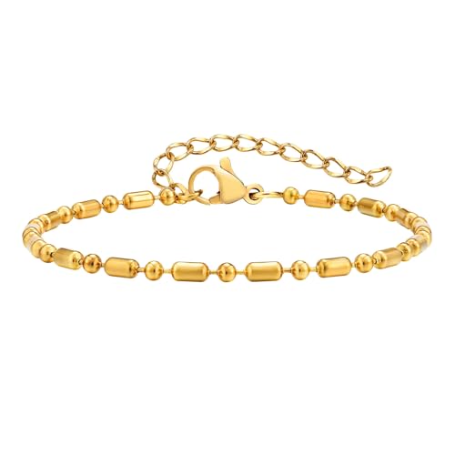 Beydodo Charms Armbänder, Armband Damen Edelstahl Vergoldet 2.4MM Bead-Kette Freundschaftsarmband Personalisierte Armbänder Frauen Gold 21CM von Beydodo
