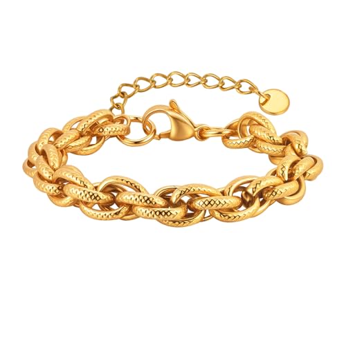 Beydodo Charms Armbänder, Armband Damen Edelstahl Vergoldet 8MM Dick Geprägt Freundschaftsarmband Personalisierte Armbänder Frauen Gold 21CM von Beydodo