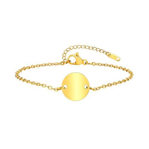 Beydodo Charms Armbänder, Armband Damen Edelstahl Vergoldet mit Medaillen Freundschaftsarmband Personalisierte Armbänder Frauen Gold 21CM von Beydodo