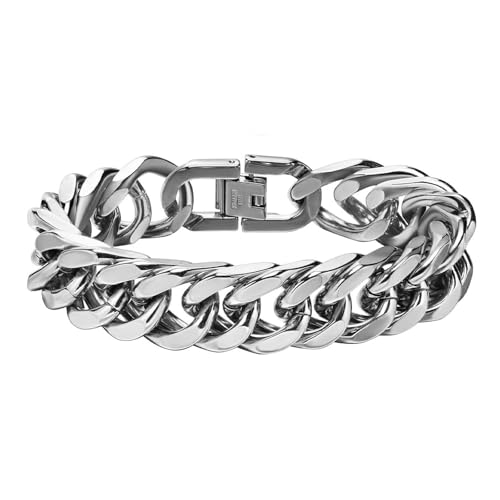 Beydodo Charms Armbänder, Armband Herren Edelstahl 15MM Breit Panzerarmband Freundschaftsarmband Personalisierte Armbänder Männer Silber 21.5CM von Beydodo