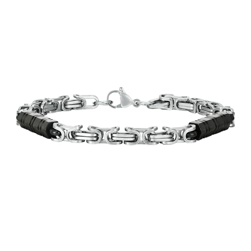 Beydodo Charms Armbänder, Armband Herren Edelstahl 6MM Byzantinische Kette Gliederarmband Freundschaftsarmband Personalisierte Armbänder Männer Schwarz Silber 21CM von Beydodo