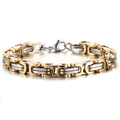 Beydodo Charms Armbänder, Armband Herren Edelstahl 8.5MM Byzantinische Kette Gliederarmband Freundschaftsarmband Personalisierte Armbänder Männer Silber Gold 23CM von Beydodo