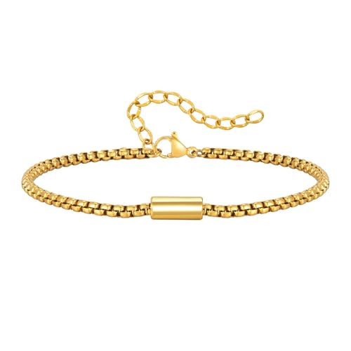 Beydodo Charms Armbänder, Armband Herren Edelstahl mit Zylinder Erbskette Freundschaftsarmband Personalisierte Armbänder Männer Gold 26CM von Beydodo