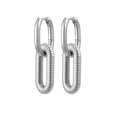 Beydodo Creolen Damen Edelstahl, Ohrringe Hängend Oval Creolen Silber für Mächden von Beydodo