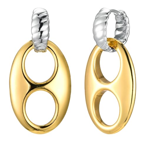 Beydodo Creolen Edelstahl Damen, Ohrringe Hängend Groß Oval Creolen Mädchen Silber Gold Nickelfrei von Beydodo