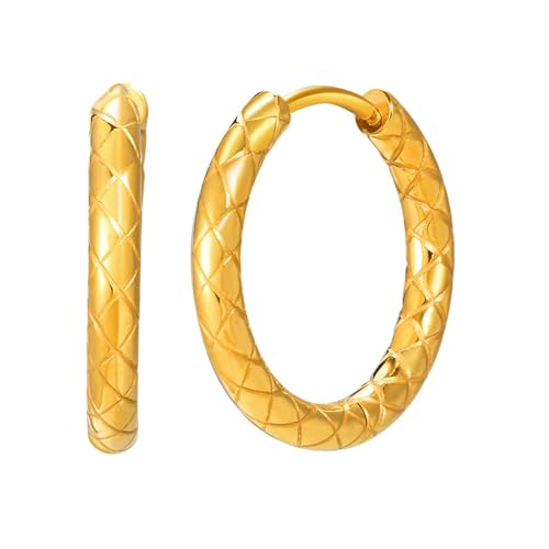 Beydodo Creolen Edelstahl Vergoldet Damen, Ohrringe Hoop mit Rhombus Creolen Mädchen Gold Nickelfrei von Beydodo