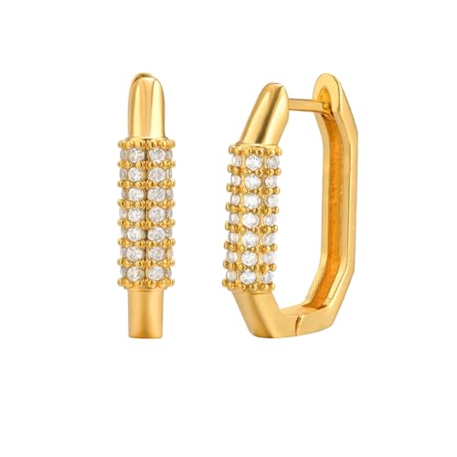 Beydodo Creolen Edelstahl Vergoldet Mädchen, Creolen Geometrie mit Zirkonia Gold Ohrringe Nickelfrei in Bijouterie von Beydodo