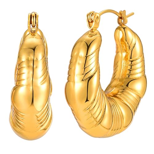 Beydodo Creolen Edelstahl Vergoldet Mädchen, Creolen Groß Geprägt C Form Gold Ohrringe Nickelfrei in Bijouterie von Beydodo