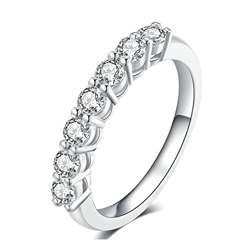 Beydodo Damen Ring 750 Weißgold, Trauringe Frauen mit 7 Steine 0.7ct Diamant Verlobungsringe Hochtzeit Ringe Nickelfrei Größe 57 (18.1) von Beydodo