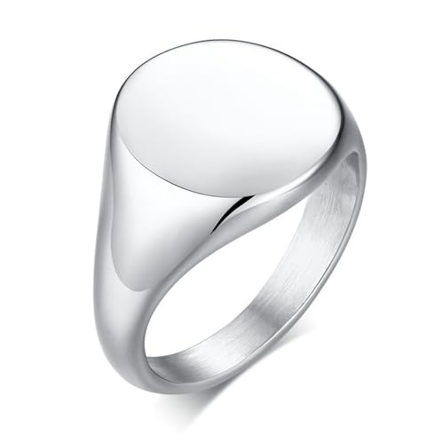 Beydodo Damen Ring Personalisiert, Edelstahl Ringe 14MM Rund Siegelring Freundschaftsringe Frauen Ring Silber Größe 60 (19.1) von Beydodo