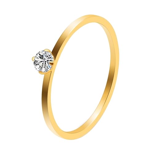 Beydodo Damen Ring Personalisiert, Edelstahl Ringe 1MM Schmal Solitär mit Zirkonia Freundschaftsringe Gold Ringe für Frauen Größe 54 (17.2) von Beydodo