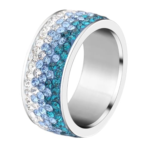 Beydodo Damen Ring Personalisiert, Edelstahl Ringe 8MM mit Weiß Blau Zirkonia Freundschaftsringe Silber Ringe für Frauen Größe 62 (19.7) von Beydodo