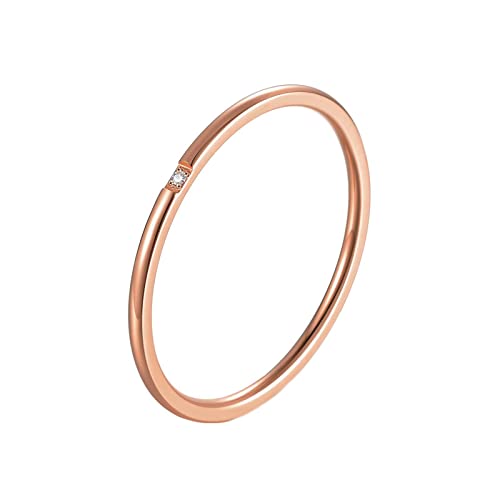Beydodo Damen Ring Rosegold, Edelstahl Ring Schmal 1MM mit Zirkonia Freundschaftsring Rosegold Ring Personalisiert Größe 60 (19.1 von Beydodo