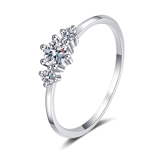 Beydodo Damen Ring Weißgold 585, Hochzeit Ringe Schmal mit 3 Steine Laborgezüchteter Diamant 0.26ct Ring Gr.60 (19.1), Trauringe Verlobungsringe für Frauen von Beydodo
