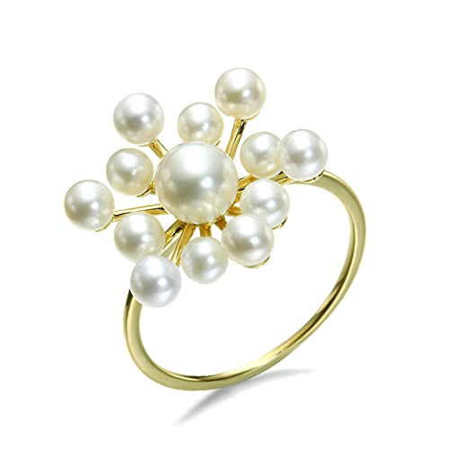 Beydodo Damen Ringe 585 Gelbgold, Hochzeit Ring Frauen Blume mit Perlen Eheringe Verlobungsringe Nickelfrei Größe 67 von Beydodo